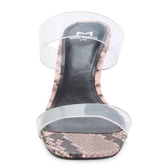 New Marc Fisher Pink Snakeskin Kitten Heel Clear Strap Open Toe Sandals 9.5M - Picture 4 of 11